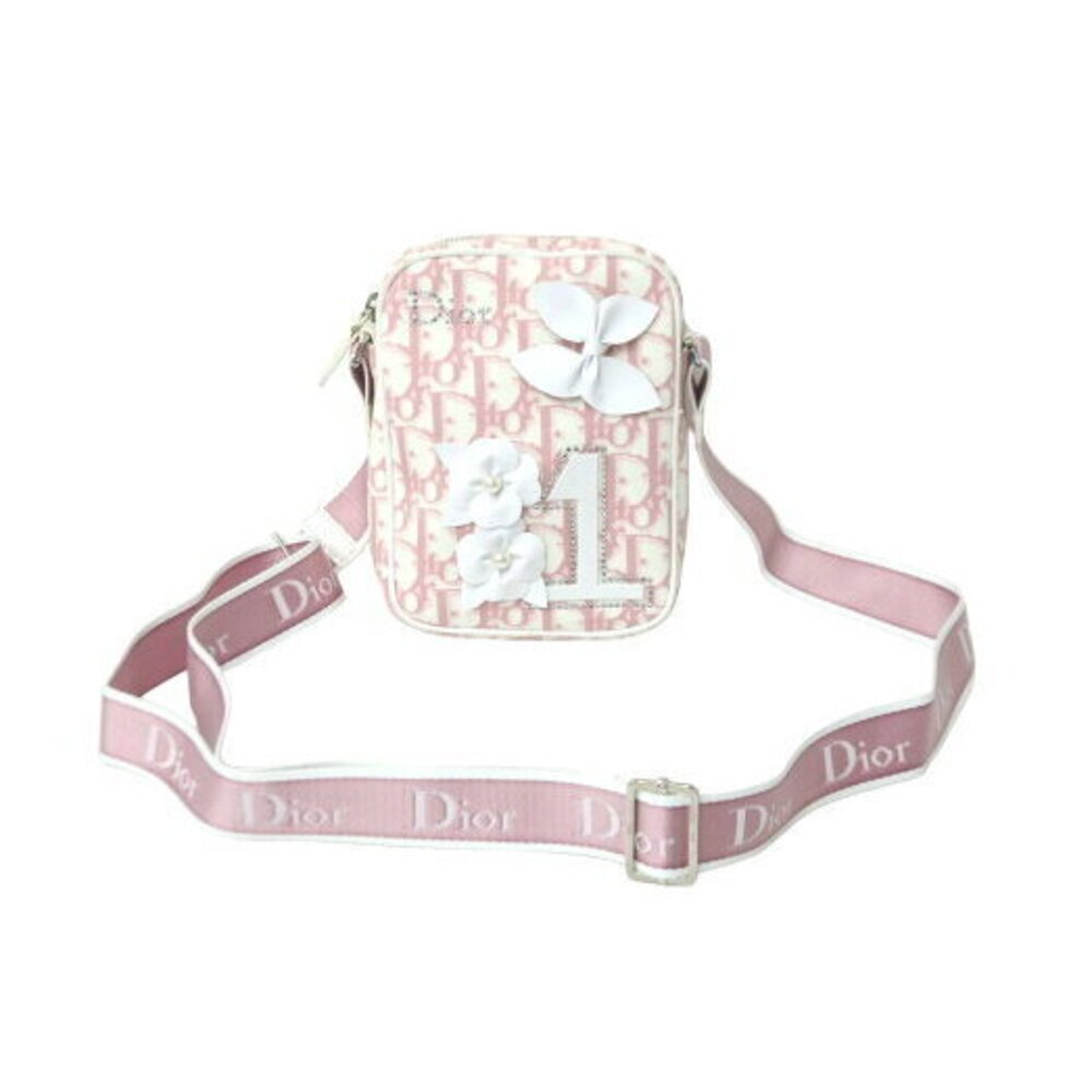 Christian Dior Trotter shoulder bag pink Floral Flower rhinestone